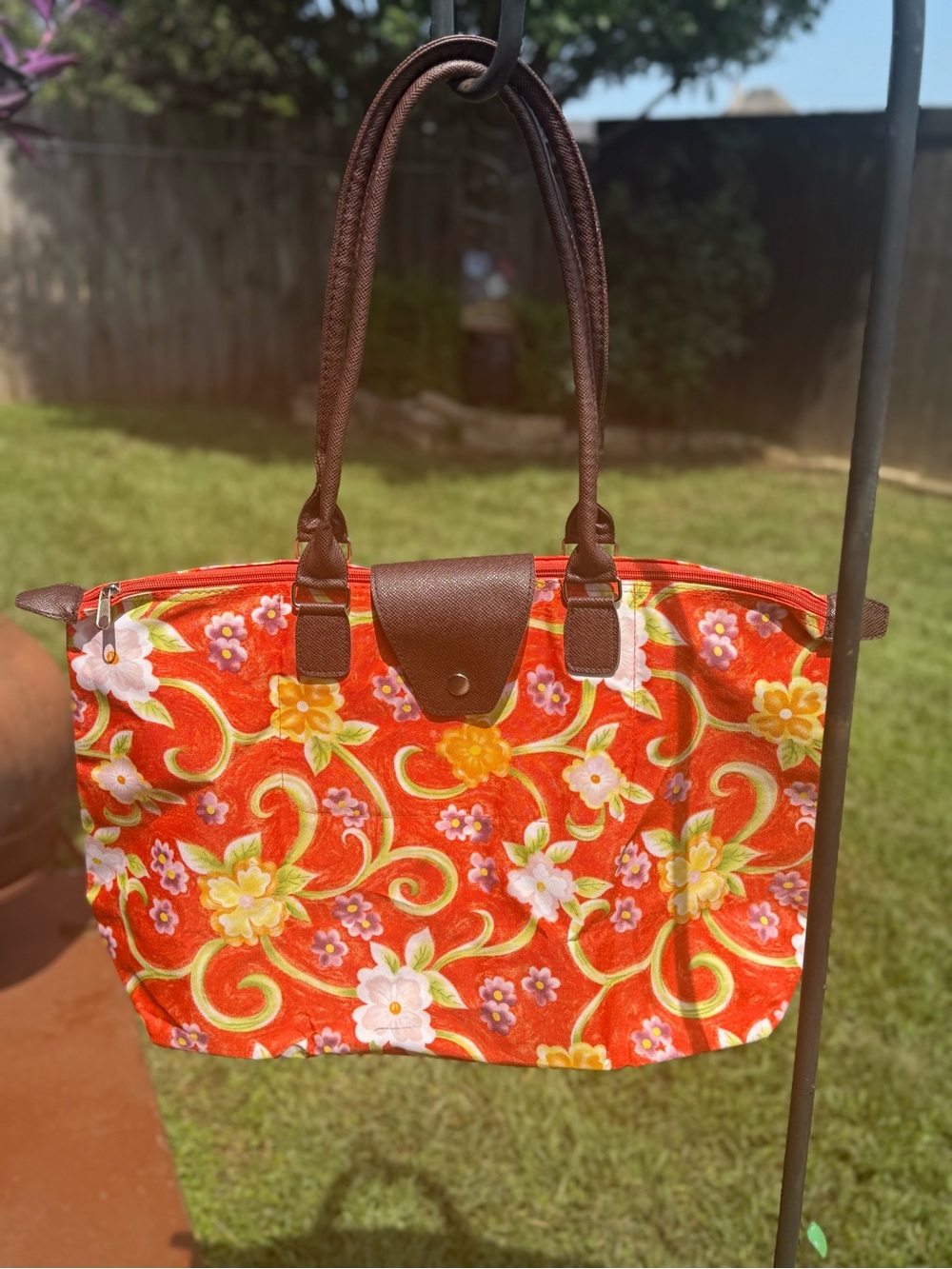 Jo Ann Marie Designs Floral Tote Bag Orange Retro Travel Shoulder Bag Zip Top
